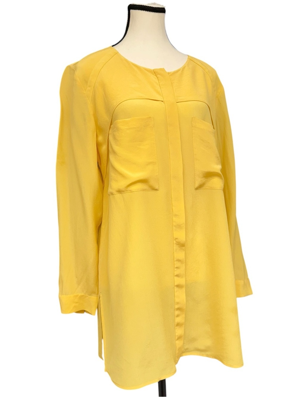 Chico’s Yellow Silk Tunic Blouse Black Label Size 1/ Medium Bright Yellow Top